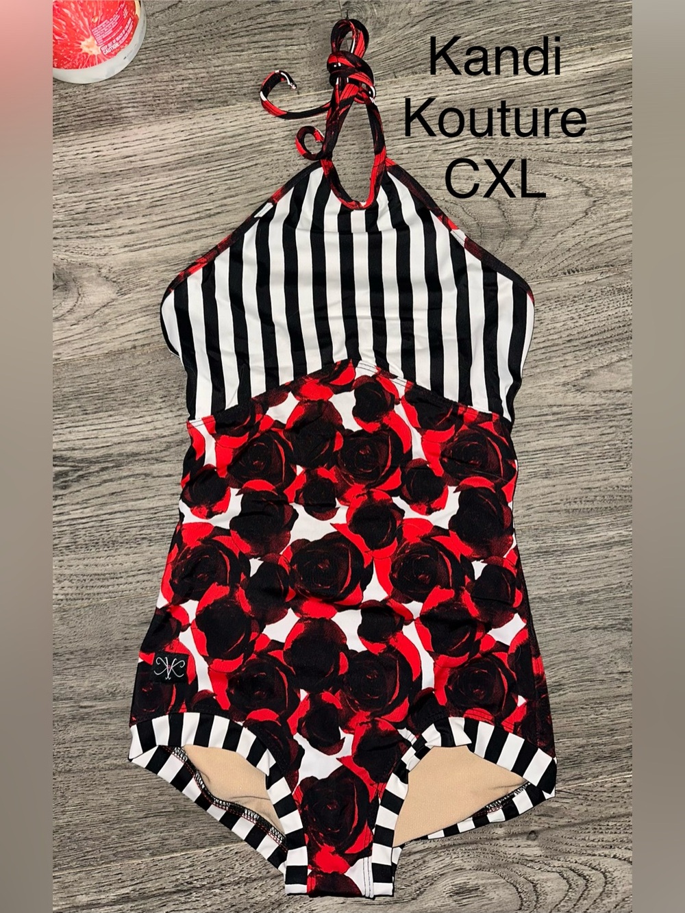 Kandi Kouture CXL Black, White & Red Floral One-Piece leotard